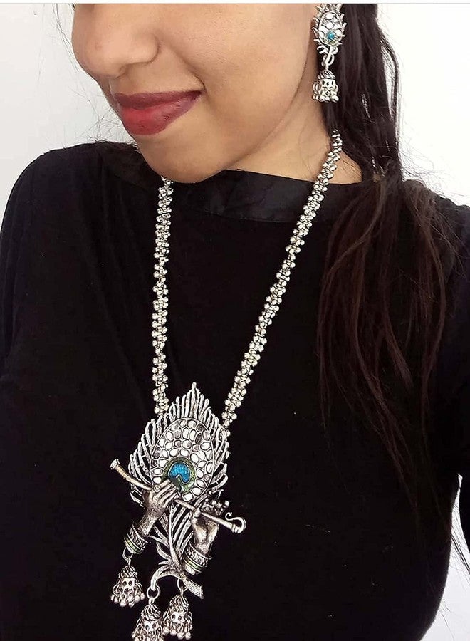 Siddhatva Ethnic Traditional Indian Designer Silver Bohemian Long Temple Necklace Earrings Jewelry for Women - Image 2